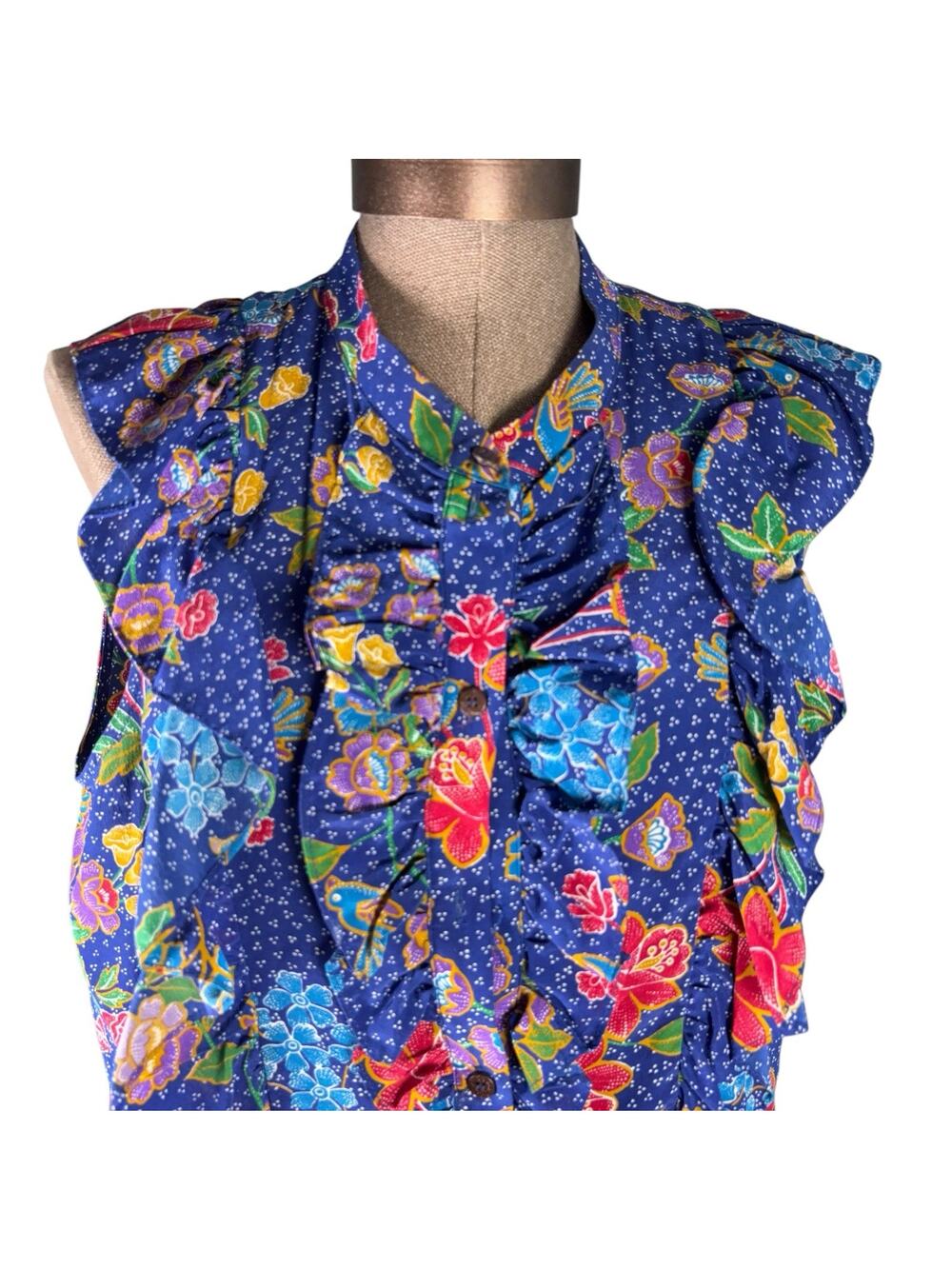 WARM 100% Silk Blouse Womens Size 3 Large Flowy Bohemian Boho Sleeveless Button
